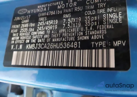 2017 Hyundai Tucson Sport из США, поврежденный, VIN KM8J3CA26HU536481